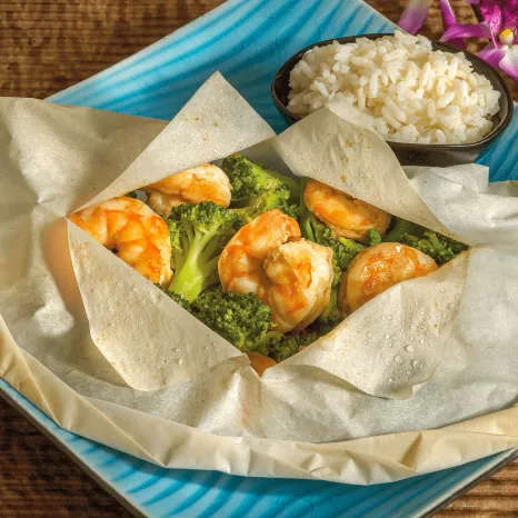 Ginger Shrimp & Broccoli en Papillote